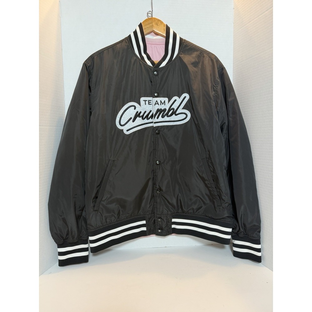 Team Crumbl Reversible Varsity Bomber Jacket Pink Black Cookies Large